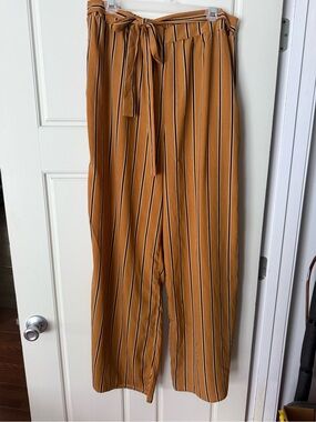 Charlotte Russe Wide Leg Tie-Waist Striped Pants - Mustard